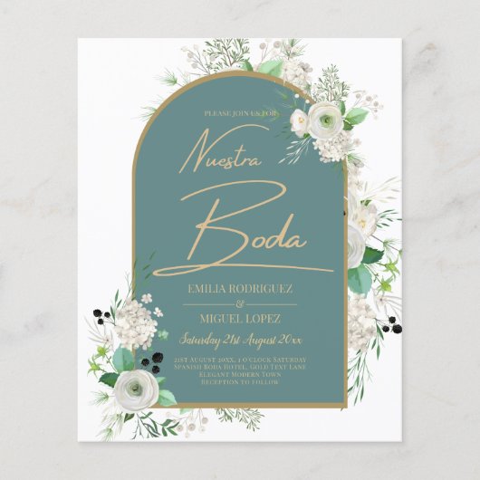 Elegante Witte Rozen Nuestra Boda Spaanse Bruiloft Flyer (Voorkant)