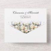 Elegante Witte Rozen RSVP QR Code Bruiloft All In One Uitnodiging (Achterkant)