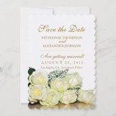 Elegante witte rozen trouwkaart 'Save the Date' Kaart (Voorkant)