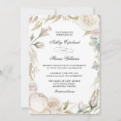 Elegante witte rozen Waterverf bruiloft uitnodigin Kaart (Voorkant)