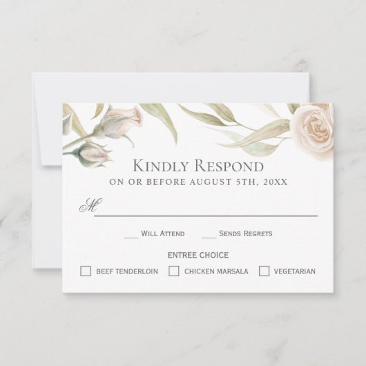 Elegante witte rozen Waterverf RSVP met Entree (Voorkant)