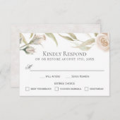 Elegante witte rozen Waterverf RSVP met Entree (Voorkant / Achterkant)