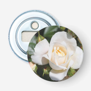 Elegante, witte rozenbloem bloemenfotokunst button flesopener