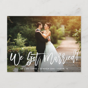 Elegante witte rustieke script bruiloft Aankondigi Briefkaart