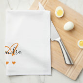 Elegante witte saffraan script naammonogram theedoek (Quarter Fold)