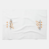 Elegante witte saffraan script naammonogram theedoek (Horizontaal)