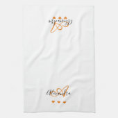 Elegante witte saffraan script naammonogram theedoek (Verticaal)