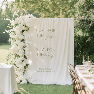 Elegante Witte & Sage Groene bruiloft Welkom Banne Wandkleed