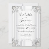 Elegante witte satijn en zilver wit sierlijk kaart (Voorkant)