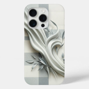 Elegante witte satijnen flow hoesje grijs botanisc