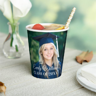 Elegante witte script afstudeerfoto papieren bekers