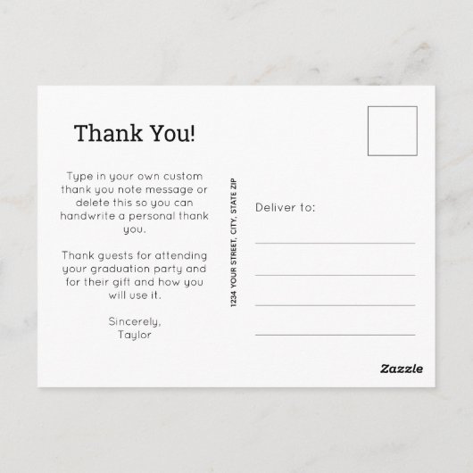 Elegante witte script bedank foto afstudeercadeau briefkaart (Achterkant)