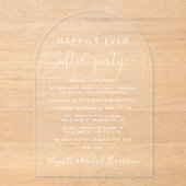 Elegante witte script boog bruiloft receptie acryl uitnodigingen (Voorkant)