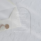 Elegante witte script boog bruiloft receptie acryl uitnodigingen