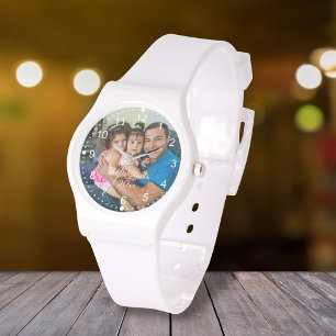 Elegante witte script familie foto horloge