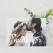 Elegante witte script font foto bedankkaart (Staand voorkant)