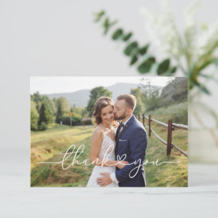 Elegante witte script huwelijksfoto bedankje bedankkaart