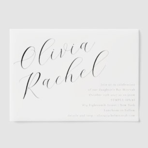 Elegante witte script kalligrafie Bat Mitzvah Vellum Uitnodigingen