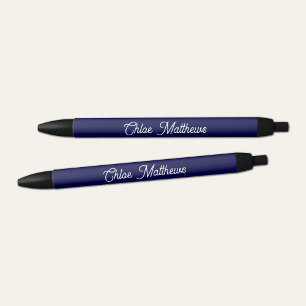 Elegante witte script naam navy blauwe pen