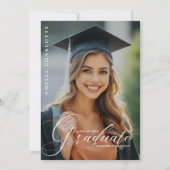 Elegante witte Script Overlay Afstuderen Foto Aankondiging (Voorkant)