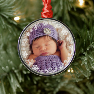 Elegante witte sneeuwvlok Lijst foto Metalen Ornament