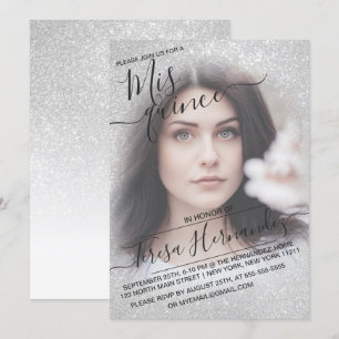 Elegante witte sprankelende glitterfoto Quinceañer Kaart