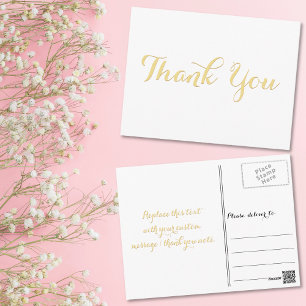 Elegante Witte Stijlvolle Nep Gouden Script Bedank Briefkaart
