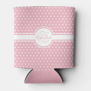 Elegante Witte Stippen op Roze Monogram Blikjeskoeler