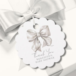 Elegante witte strik baby shower bedankjes labels