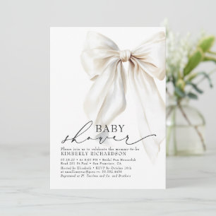 Elegante witte strik baby shower chic crème kaart