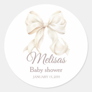 Elegante Witte Strik Baby Shower Klassieke Ronde S Sticker