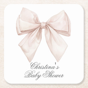 Elegante witte strik babyshower vierkante kartonnen onderzetter
