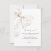 Elegante witte strik bruidsfeest bedankkaart (Voorkant)