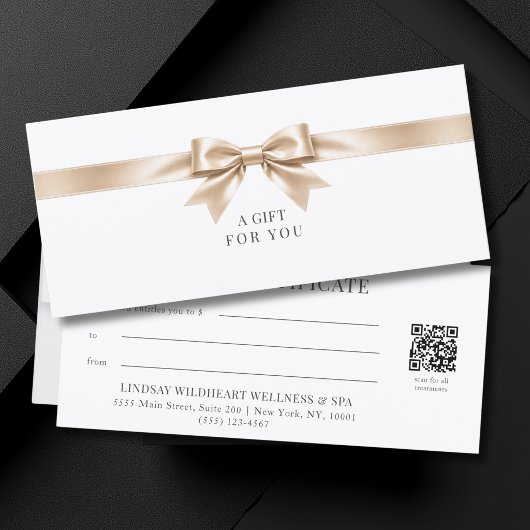 Elegante witte strik QR-code cadeaubon