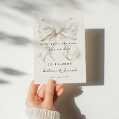 Elegante witte strik Save the Date met foto
