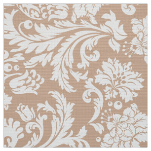 Elegante Witte & Tan Bloemen Damasks Stof