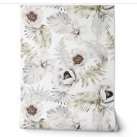 Elegante witte tropische bloemen palmbladeren