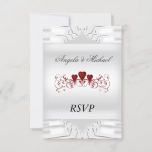 Elegante witte trouw-RSVP rode harten RSVP Kaartje