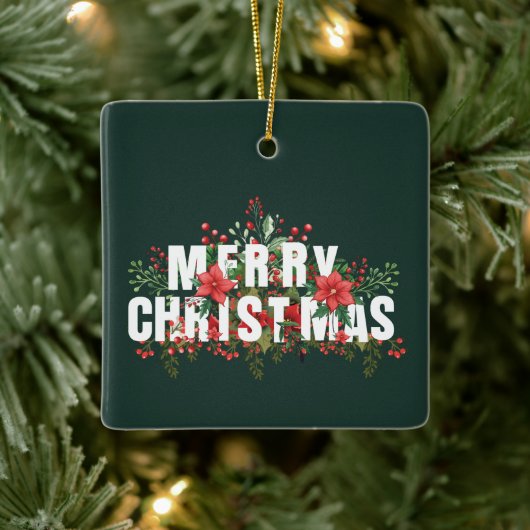 Elegante witte typografie Vrolijk kerstfeest Keramisch Ornament (Boom)