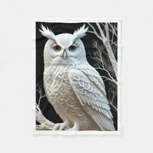 Elegante witte uil op boom fleece deken