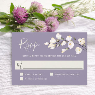 Elegante Witte Waterverf Bloemenlavendel RSVP Kaartje