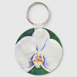 Elegante witte waterverf orchidee schilderij sleutelhanger