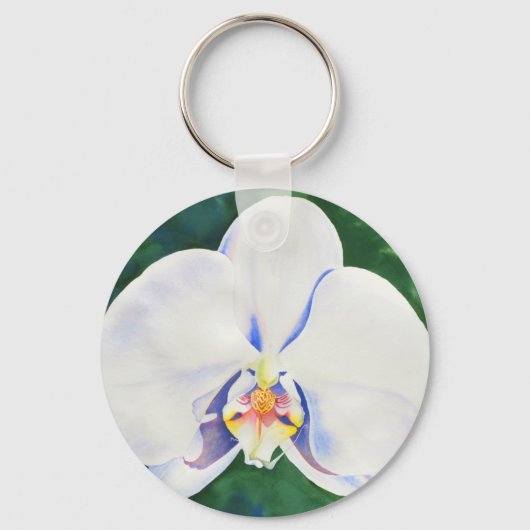 Elegante witte waterverf orchidee schilderij sleutelhanger (Voorkant)