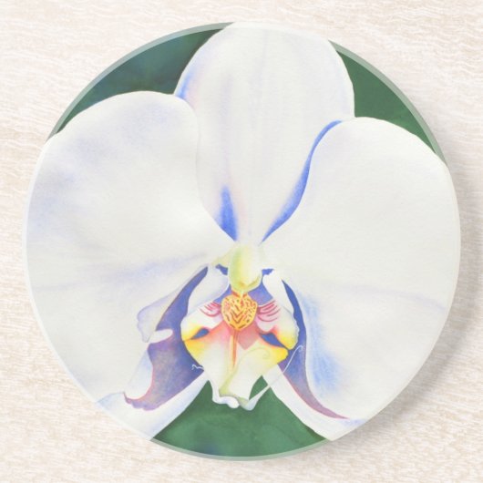 Elegante witte waterverf orchidee schilderij zandsteen onderzetter (Voorkant)