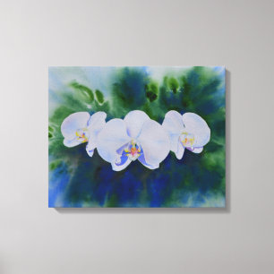 Elegante witte waterverf tropische boho orchideeën canvas afdruk