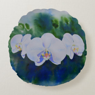 Elegante witte waterverf tropische boho orchideeën rond kussen
