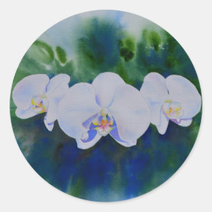 Elegante witte waterverf tropische boho orchideeën ronde sticker
