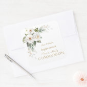 Elegante witte wilde rozen Eerste Heilige Communie Vierkante Sticker (Envelop)