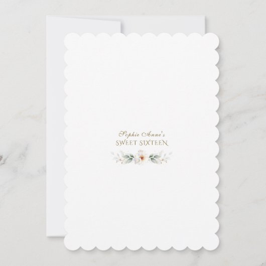 Elegante Witte Wilde Rozen Gouden Sweet Sixteen Kaart (Achterkant)