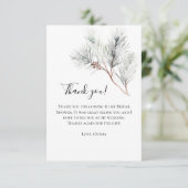 Elegante Witte Winterdennen Bruidsdouche Bedankkaart (Staand voorkant)